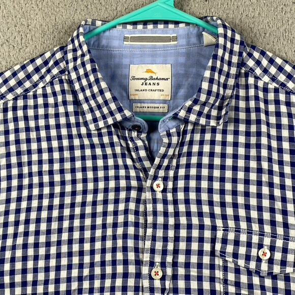 Tommy Bahama Island Crafted Modern Fit Button Shirt Men's XL Blue Plaid - Picture 3 of 10